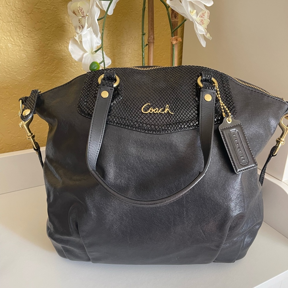Coach Black Leather Shoulder Bag with Gold Accents NWOT
